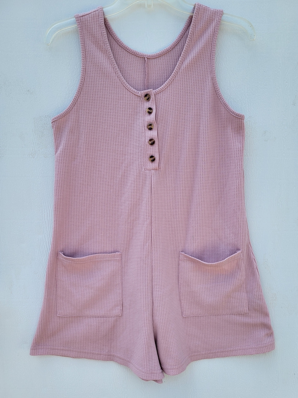 Sleeveless Pink Waffle Romper Soft Tank Top Style